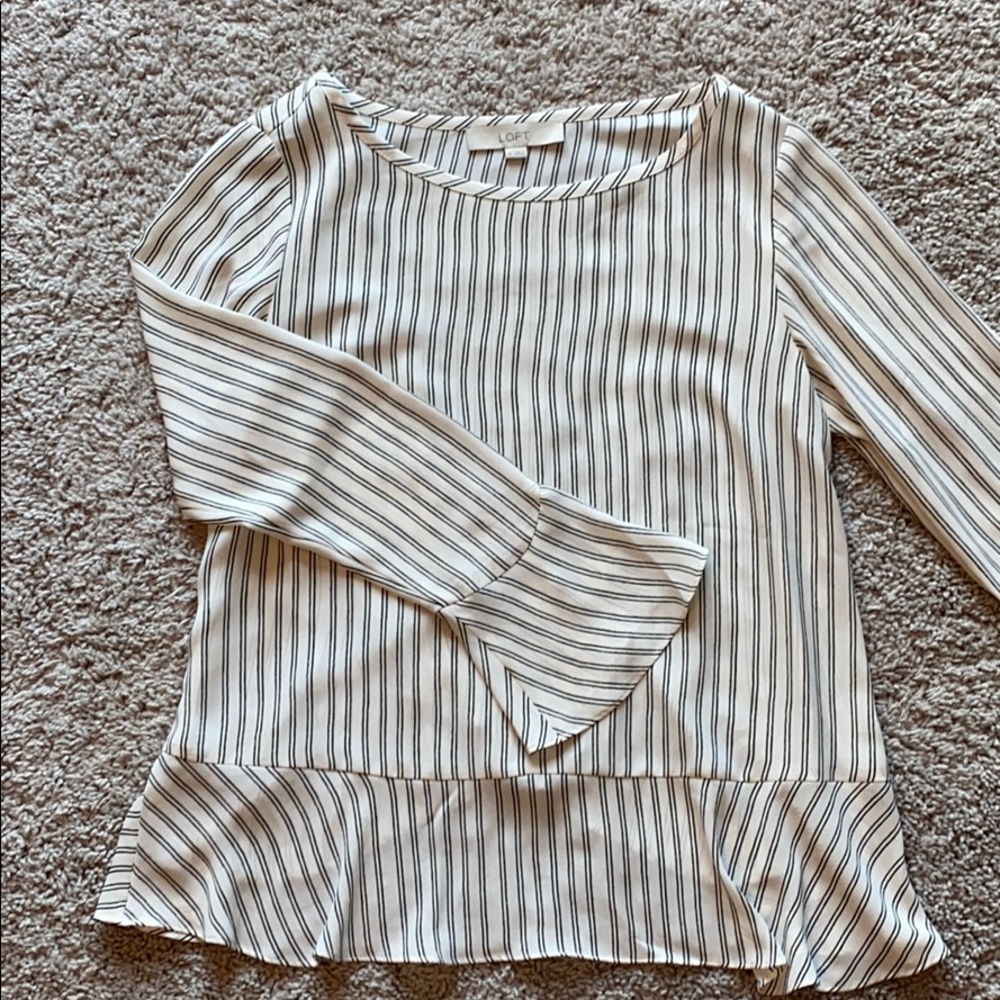 Loft Stripe Ruffle Blouse